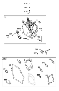 Cylinder Group Diagram and Parts List for 130G32-0184-F1 100000 - 19Z999 Briggs and Stratton Engine